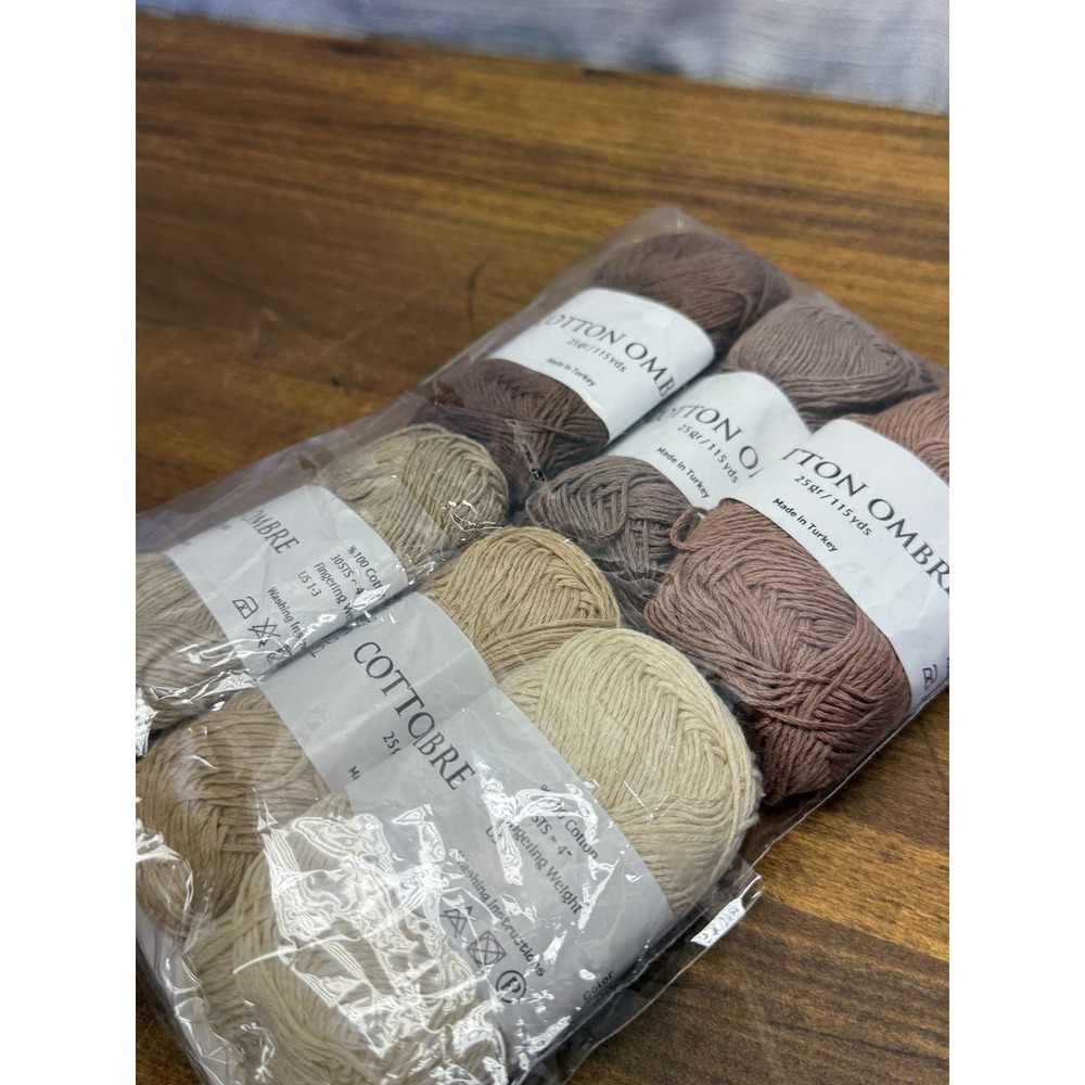 Trend Yarns Cotton Ombre Fingering Weight Shawl Yarn Kit Taupe 6 Skeins New